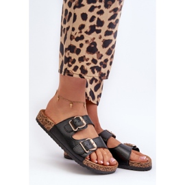 Chinelos femininos Fronila pretos com fivelas 1 Chinelos femininos Fronila pretos com fivelas 1