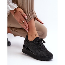 S.Barski Tênis feminino de cunha decorado com zircões D&amp;A MR38-377 preto 1