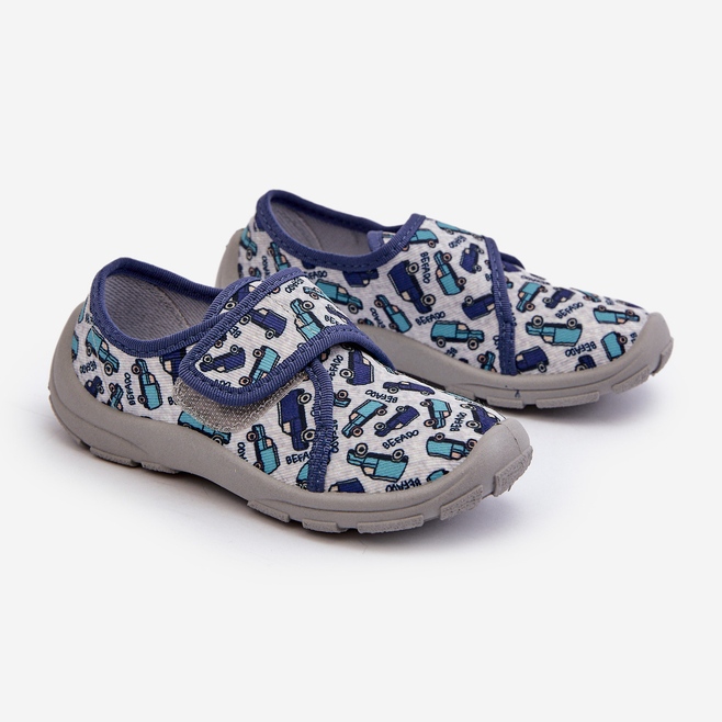 Chinelos infantis de velcro Befado 974X529 cinza-azul marinho 1
