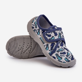 Chinelos infantis de velcro Befado 974X529 cinza-azul marinho 2