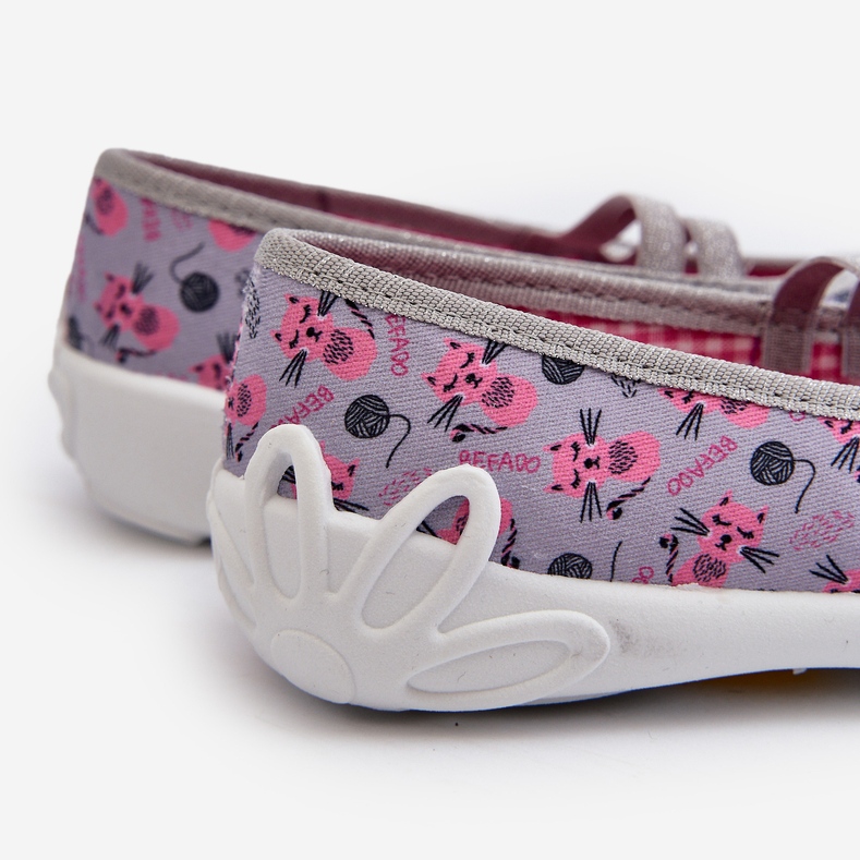 Befado Chinelos de bailarina para meninas com gatinhos 116Y327 Cinza e Rosa 2