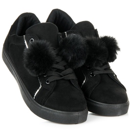 Groto Gogo Tênis de camurça com pompons preto 1