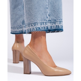 Sapatos femininos bege Sergio Leone com salto decorativo 1