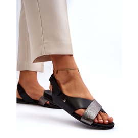 Zazoo 40141 Sandálias de couro com velcro, pretas preto 4