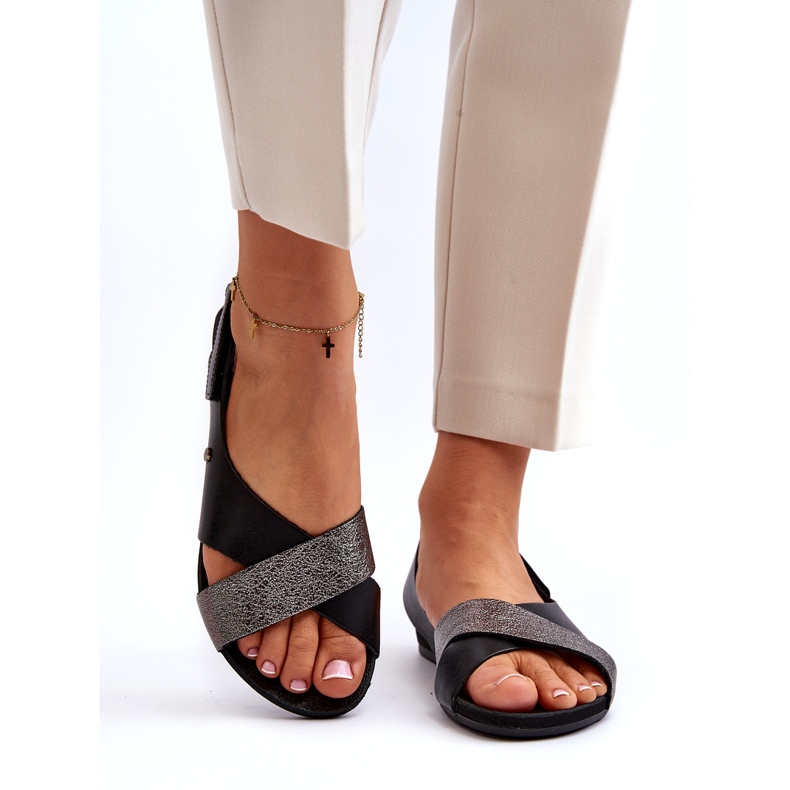 Zazoo 40141 Sandálias de couro com velcro, pretas preto 3