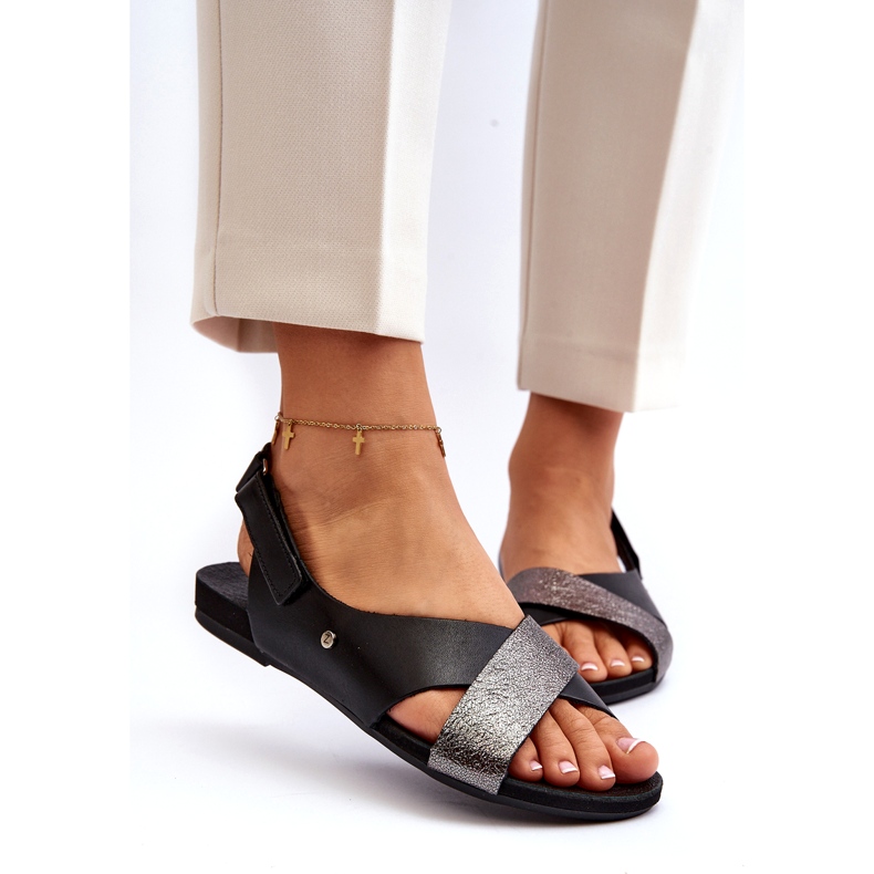 Zazoo 40141 Sandálias de couro com velcro, pretas preto 2