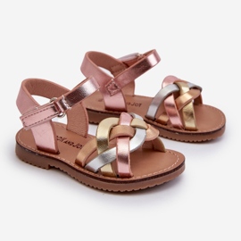 Sandálias Infantis Feitas Com Velcro Com Alças Entrelaçadas Multicolor Dianttha rosa 1