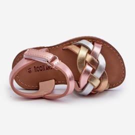 Sandálias Infantis Feitas Com Velcro Com Alças Entrelaçadas Multicolor Dianttha rosa 2
