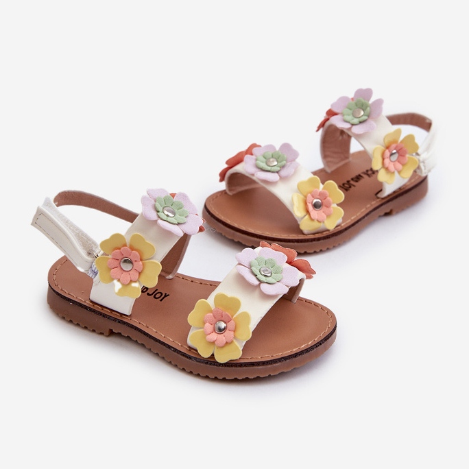 Sandálias infantis decoradas com flores Tinette multicolor branco 2