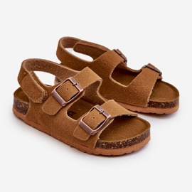Sandálias infantis sobre plataforma de cortiça, fechadas com velcro, Camel Rorria castanho 1