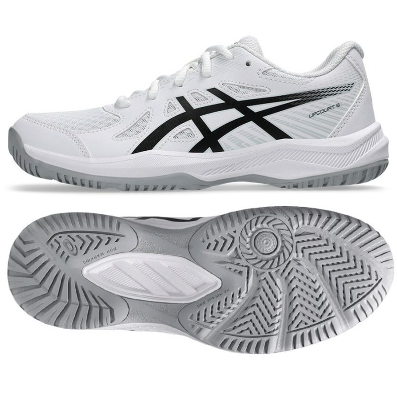 Asics Upcourt 6 Gs Jr 1074A045 101 tênis de voleibol branco 1