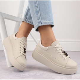 Sapatos plataforma de couro com ursinho de pelúcia Vinceza W JAN276A, bege 1