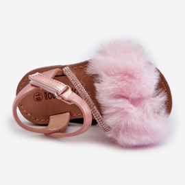 Sandálias infantis de velcro com pele, rosa Rosavere 2