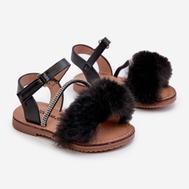 Sandálias infantis de velcro com pele, Rosavere preta preto 1 Sandálias infantis de velcro com pele, Rosavere preta preto 1