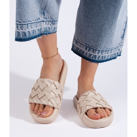 Chinelos femininos trançados bege 2