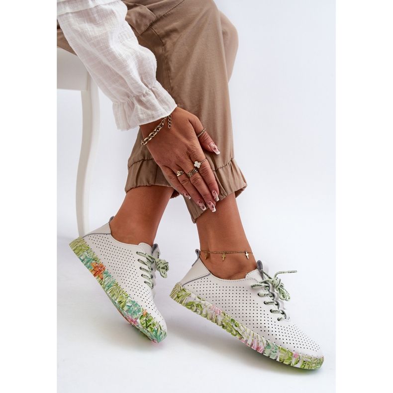 S.Barski Sapatos femininos de renda feitos de couro natural, Farnalea Branco 2