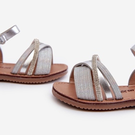 Sandálias infantis brilhantes de velcro prateadas Delphina prata 2