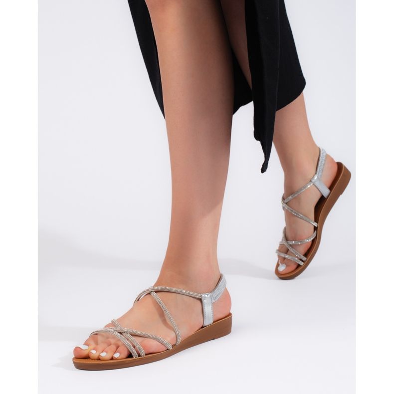 Sandália slip-on prateada com zircônias cúbicas prata 1