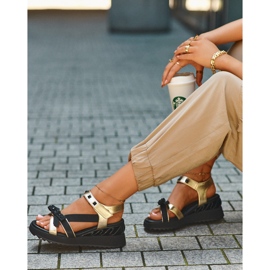 S.Barski Sandálias femininas com laço D&amp;A CR956 douradas dourado 1