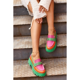 Mocassins femininos de couro Zazoo 3476, verdes multicolorido 2