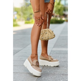 Zazoo 3458 Mocassins femininos de couro com decoração, bege 2