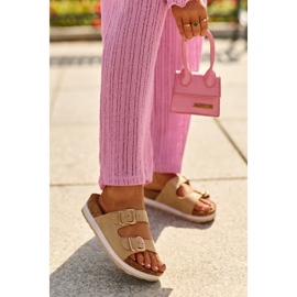 Chinelos femininos em plataforma com fivelas, camurça ecológica bege Ursila 2