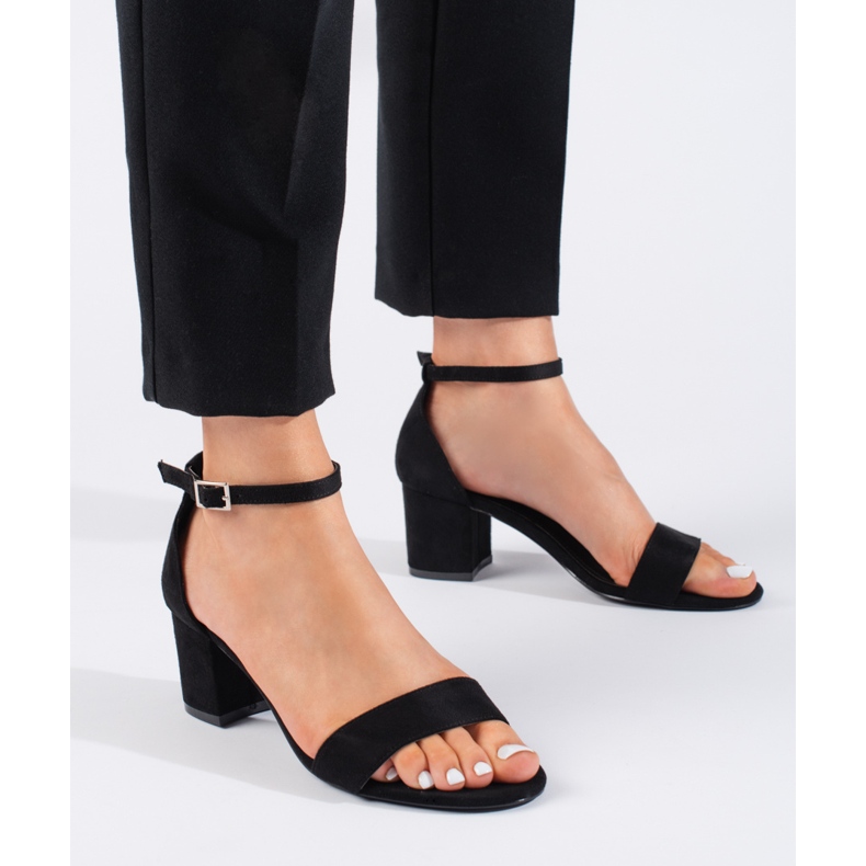 Seastar Sandália de salto alto em camurça preta preto 1