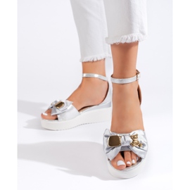 Seastar Sandálias femininas prateadas de cunha com laço prata 1 Seastar Sandálias femininas prateadas de cunha com laço prata 1