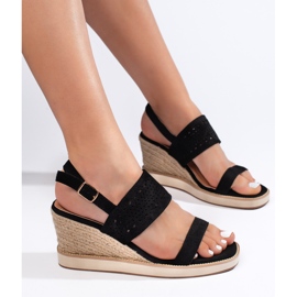 Sandálias de cunha femininas negras preto 1