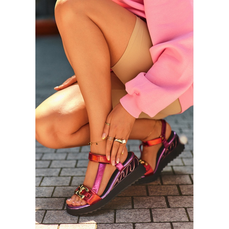 S.Barski Sandálias femininas de cunha D&amp;A CR954 roxas tolet 2