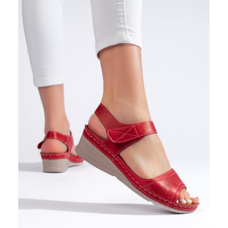Sandálias femininas vermelhas com velcro vermelho 1