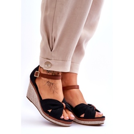 Sandálias de cunha de mulher negra preto 4