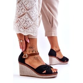 Sandálias de cunha de mulher negra preto 3