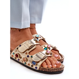 Chinelos femininos decorados com fivelas S.Barski MY121 dourado 3