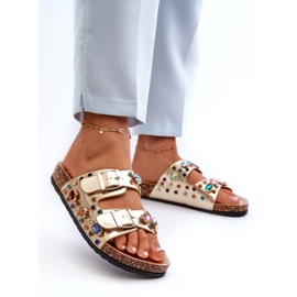 Chinelos femininos decorados com fivelas S.Barski MY121 dourado 1