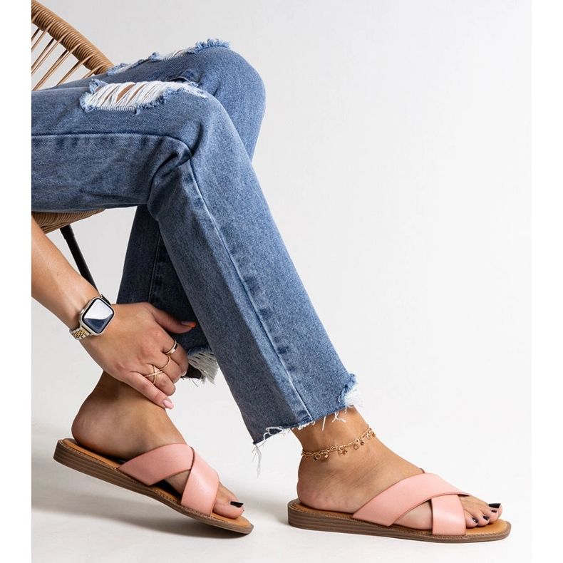 Chinelos de couro ecológico Klementyna rosa 1