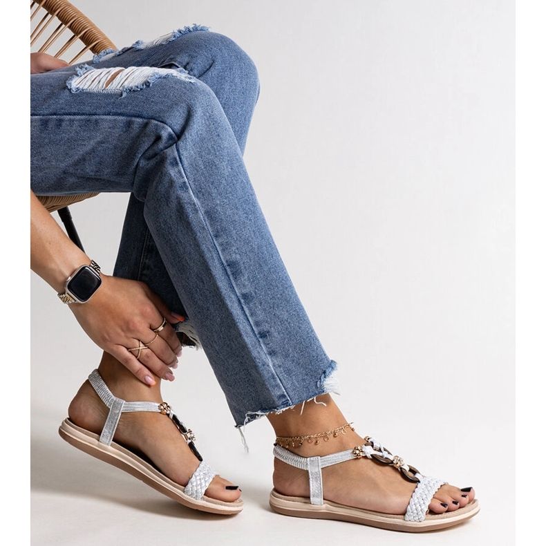 Sandálias trançadas prateadas Izodora prata 1