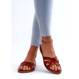 Evento Chinelos planos femininos feitos de couro ecológico, marrom 3