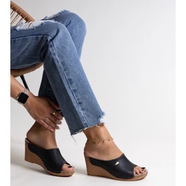 Sandálias pretas de cunha em couro ecológico Penelopina preto 1