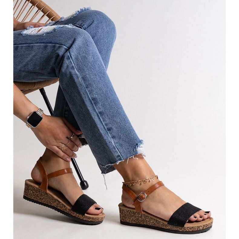 Sandálias de cunha baixa em cortiça Malada pretas preto 1