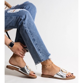 Chinelos prateados com fivela Ganea decorativa prata 1