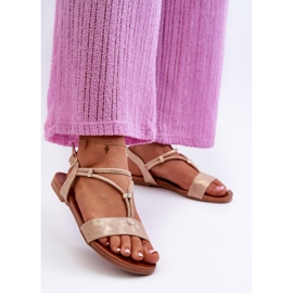 Sandálias rasteiras femininas com alças S.Barski KV27-010 douradas dourado 2