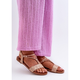 Sandálias rasteiras femininas com alças S.Barski KV27-010 douradas dourado 1