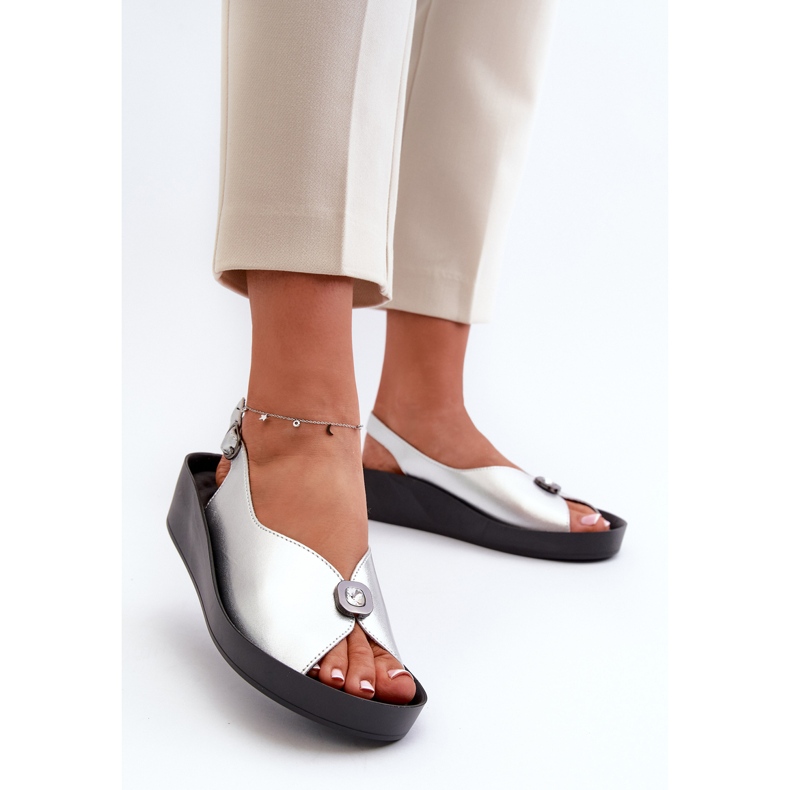 Sandálias Femininas de Couro em Cunha e Plataforma S.Barski KV27-020 Prata 1