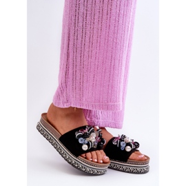 Chinelos femininos na plataforma com decorações S.Barski HY077 preto 1