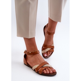 Sandálias rasteiras de couro marrom Zazoo 40225 2