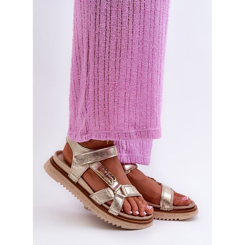 Zazoo 50103 Sandálias femininas de couro na plataforma, douradas dourado 1