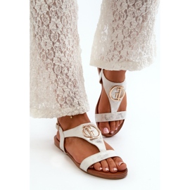 Sandálias rasteiras femininas com decoração dourada S.Barski KV27-051 branco e prata 1