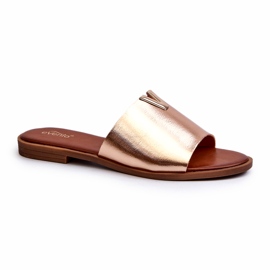 Evento Chinelos femininos de couro ecológico com salto plano, Gold Maliha 1