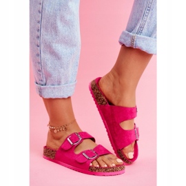 EVE Chinelos femininos em cortiça com fivelas fúcsia Si Senor rosa 1